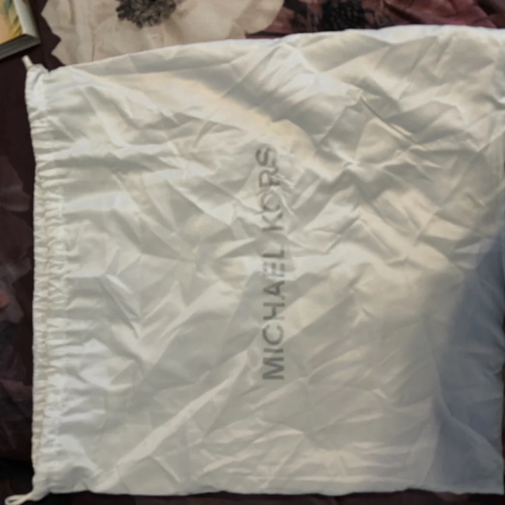 Michael Kors Cream Logo Drawstring Shoulder Bag with Brown Trim
